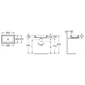 Lavoar pe blat Roca The Gap 600x370mm, portelan alb