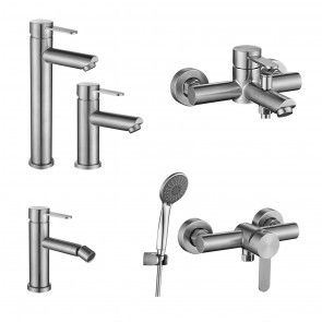 Set baterii sanitare de baie din INOX: lavoar, cada, dus, bideu